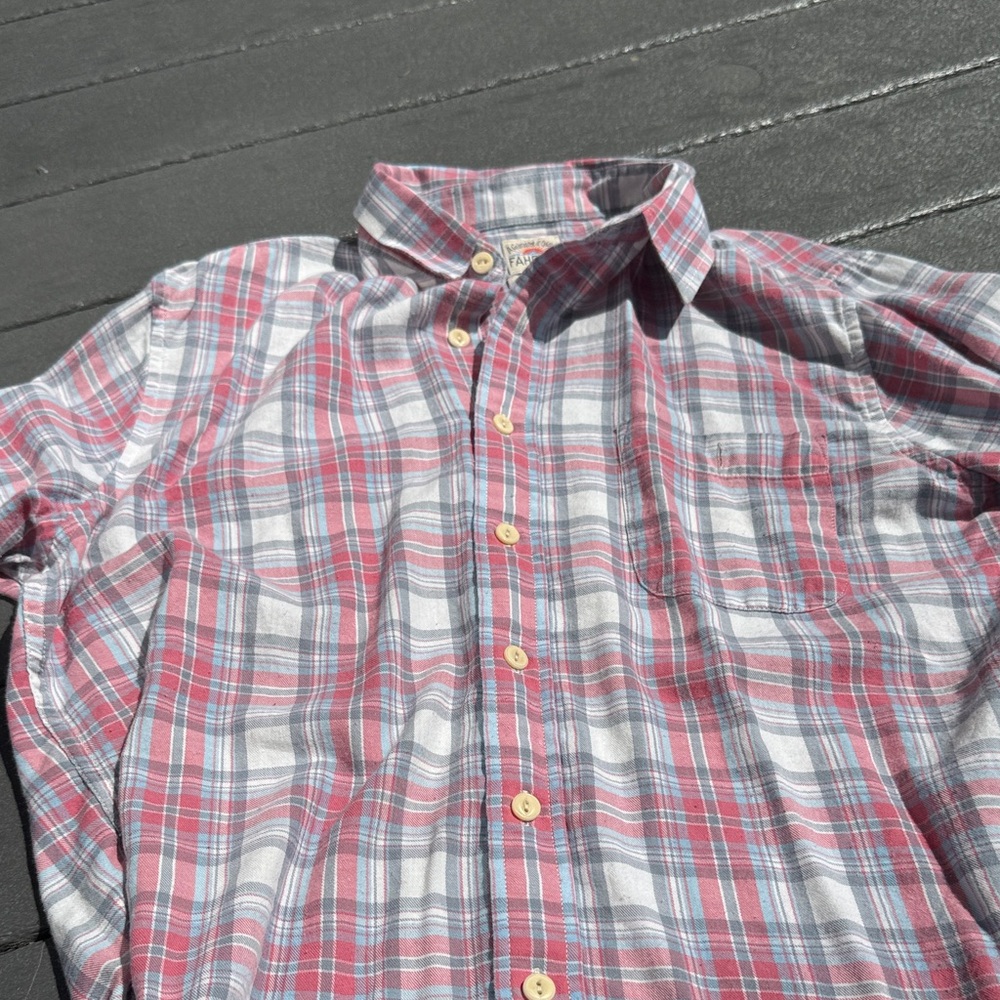 Faherty Men's White and Red with Blue stripe Plaid Shirt - Picture 8 of 12